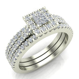 Princess Cut Square Halo Diamond Wedding Ring Set w/ Enhancer Bands 0.70 Carat Total 18K Gold (G,VS) - White Gold