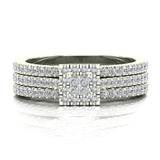 Princess Cut Square Halo Diamond Wedding Ring Set w/ Enhancer Bands 0.70 Carat Total 18K Gold (G,VS) - White Gold