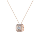 Cushion Shape Double Halo Diamond Necklace 14K Gold 0.29 ctw-L,I2 - Rose Gold