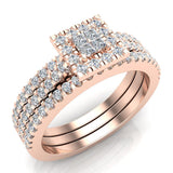 Princess Cut Square Halo Diamond Wedding Ring Set w/ Enhancer Bands 0.70 Carat Total 18K Gold (G,VS) - Rose Gold