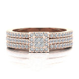 Princess Cut Square Halo Diamond Wedding Ring Set w/ Enhancer Bands 0.70 Carat Total 14K Gold (G,SI) - Rose Gold