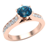 1.10 ct Blue & Natural White Diamond Engagement Ring 14K Gold - Rose Gold