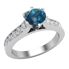 1.10 ct tw Blue & Natural White Diamond Engagement Ring in 14K White Gold