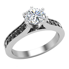 3/4 ct Round Accent Black Diamond Engagement Ring in 14K White Gold
