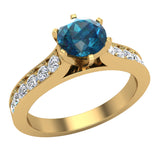1.10 ct Blue & Natural White Diamond Engagement Ring 14K Gold - Yellow Gold
