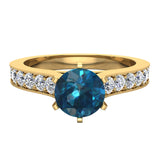 1.10 ct Blue & Natural White Diamond Engagement Ring 14K Gold - Yellow Gold