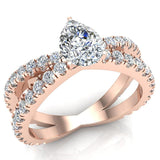 X Cross Split Shank Pear Shape Diamond Engagement Ring 1.75ct 18K Gold - Rose Gold