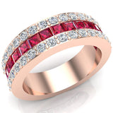 Mens Wedding Rings Ruby Gemstones Rings 14K Gold Diamond Ring 2.97 ct - Rose Gold