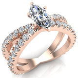 Marquise Cut Diamond Engagement Ring X cross 18K Gold 1.75 carat-GIA - Rose Gold