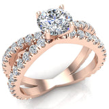 X Cross Split Shank Round Diamond Engagement Ring 1.75 ct 14K Gold - Rose Gold