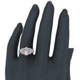 Infinity Style Pear Morganite Halo Diamond Wedding Ring Set 14K Gold-I,I1 - Rose Gold