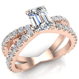 X Cross Split Shank Emerald Cut Diamond Engagement Ring 14K Gold - Rose Gold