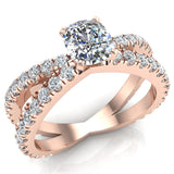 X Cross Split Shank Cushion Diamond Engagement Ring 1.75 ct-18K Gold - Rose Gold