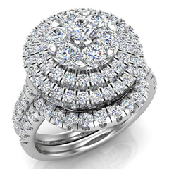 Double Halo with Solitaire look Diamond Cluster Ring Set White Gold