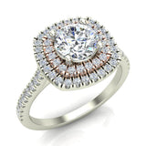 Cushion Halo Engagement Ring Round Diamond Ring 2-tone 18K Gold-G,SI - White Gold