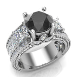 Black Diamond Engagement Rings for Women 8mm 5.35 ct 14K Gold-SI - White Gold