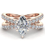 Marquise Cut Diamond Engagement Ring X cross 18K Gold 1.75 carat-GIA - Rose Gold