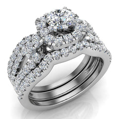 Wedding Ring Set-Diamond Loop Shank w/ Enhancer Band White Gold