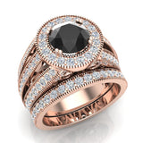 Black Diamond Wedding Ring Set 14K Gold Halo Rings 3.20 ct-G,SI - Rose Gold