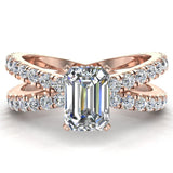 X Cross Split Shank Emerald Cut Diamond Engagement Ring 18K Gold - Rose Gold
