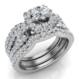 Wedding Ring Set-Diamond Loop Shank w/ Enhancer Band 1.55 cttw 14k Gold-I1 - White Gold