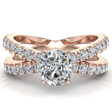 X Cross Split Shank Cushion Diamond Engagement Ring 1.75 ct-14K Gold - Rose Gold