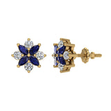 Blue Sapphire September Marquise Diamond Earrings 14K White Gold I1 - Yellow Gold