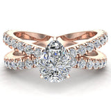 X Cross Split Shank Pear Shape Diamond Engagement Ring 1.75ct 14K Gold - Rose Gold