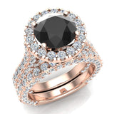 Black Diamond Wedding Ring Set 14K Gold Halo Ring 8mm 5.90 ct-I,I1 - Rose Gold