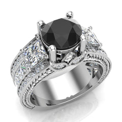 Black Diamond Ring Past Present Future Accented Diamond 14K White Gold GDR1632 Black