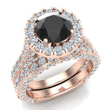 Black Diamond Wedding Ring Set 14K Gold 7.40 mm 5.15 ct-G,SI - Rose Gold