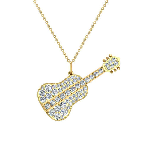 0.36 ct Guitar Instrument Diamond Necklace Music Jewelry 14K Gold-L,I2 - Yellow Gold