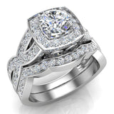 Intertwined Diamond Engagement Ring Set Cushion Shape 18k Gold 1.50 ct tw Glitz Design (G,VS) - White Gold