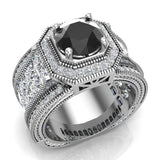 Black Diamond Engagement Ring 14K Gold Halo Ring 7.30mm 6.35 ct-G,SI - White Gold