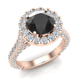 Black round cut diamond halo engagement rings 14K 4.15 ctw I1 - Rose Gold