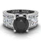 Black Diamond Ring Past Present Future Accented Diamond 14K Gold-SI - White Gold