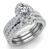 Marquise Cut Halo Diamond Wedding Ring Set w/ Enhancer Bands 1.55 ctw 18K Gold-G,VS - White Gold