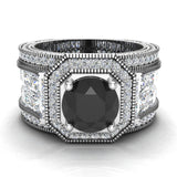 Black Diamond Engagement Ring 14K Gold Halo Ring 7.30mm 6.35 ct-G,SI - White Gold
