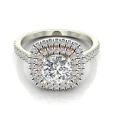 Cushion Halo Engagement Ring Round Diamond Ring 2-tone 14K Gold-I,I1 - White Gold