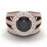 Black Diamond Wedding Ring Set 14K Gold Halo Rings 3.95 ct-G,SI - Rose Gold