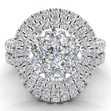 1.55 Ct Double Halo with Solitaire look Diamond Cluster Ring Set 14K Gold-I,I1 - White Gold