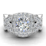 Intertwined Diamond Engagement Ring Set Cushion Shape 14k Gold 1.50 ct tw Glitz Design (I,I1) - White Gold