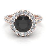 Black round cut diamond halo engagement rings 14K 4.15 ctw SI - Rose Gold