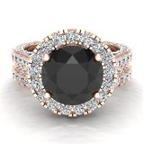 Black Diamond Wedding Ring Set 14K Gold Halo Ring 8mm 5.90 ct-G,SI - Rose Gold