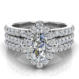 Marquise Cut Halo Diamond Wedding Ring Set w/ Enhancer Bands 1.55 ctw 14K Gold-I,I1 - White Gold
