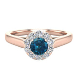 1/3 ctw Blue Diamond Halo Setting Promise Ring 14K Gold - Rose Gold