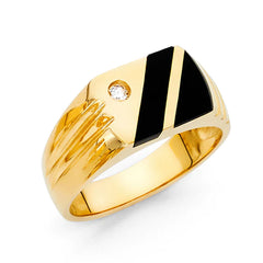 14K Solid Gold Black Onyx with Cubic Zirconia 10 mm wide Men’s Ring