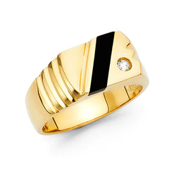 14K Solid Gold Twin Black Onyx oblique set Cubic Zirconia 10 mm wide Men’s Ring