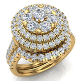 1.55 Ct Double Halo with Solitaire look Diamond Cluster Ring Set 18K Gold-G,VS - Yellow Gold