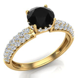 Black & White Three Row Diamond Engagement Ring 14K Gold 1.20 ct-I,I1 - Yellow Gold